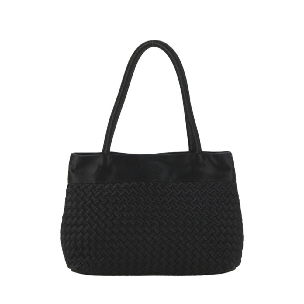 Bottega Veneta Womens Double Handle Small Satin Intrecciato Handbag Black
